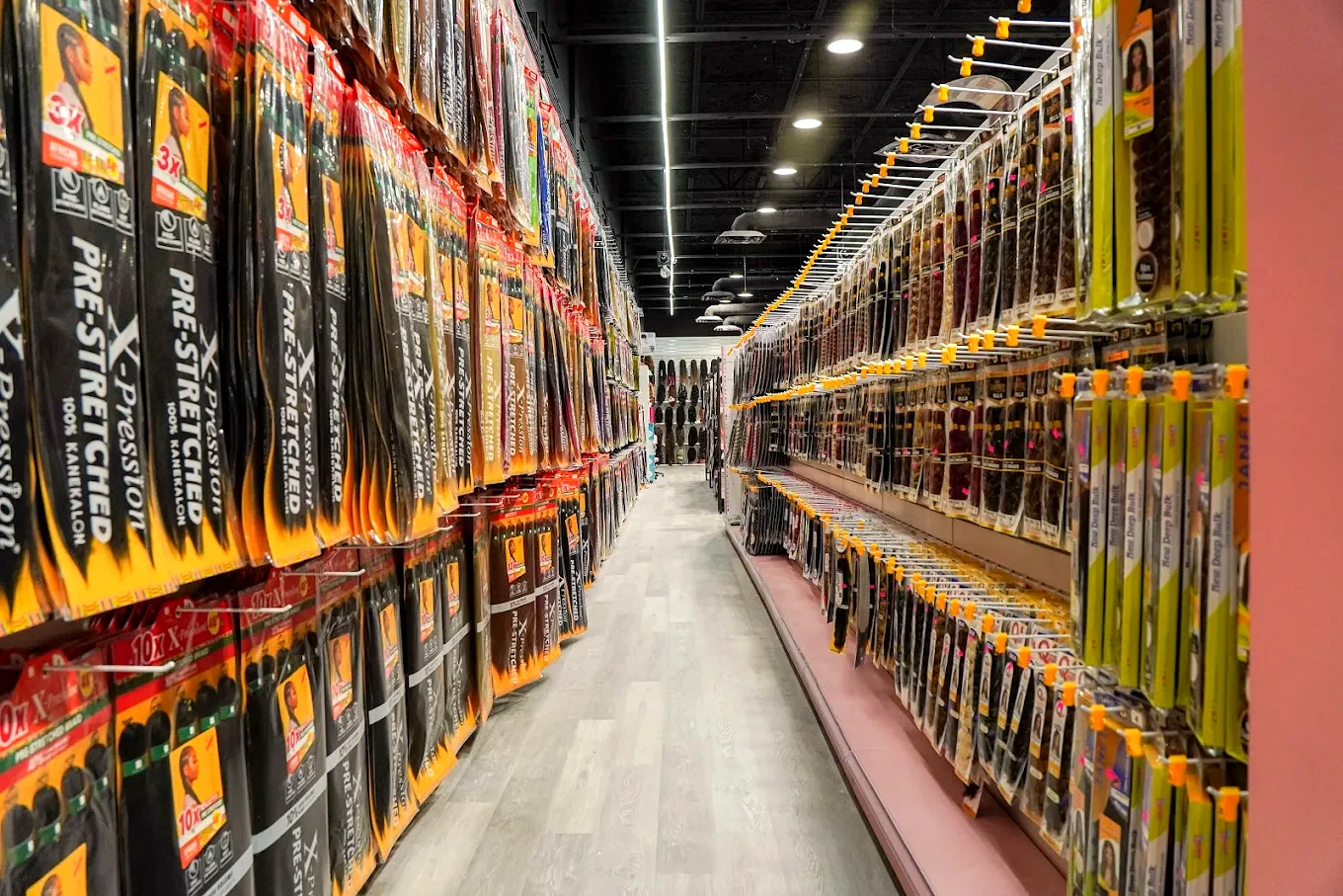 Hair aisle inside Nova Beauty Supply